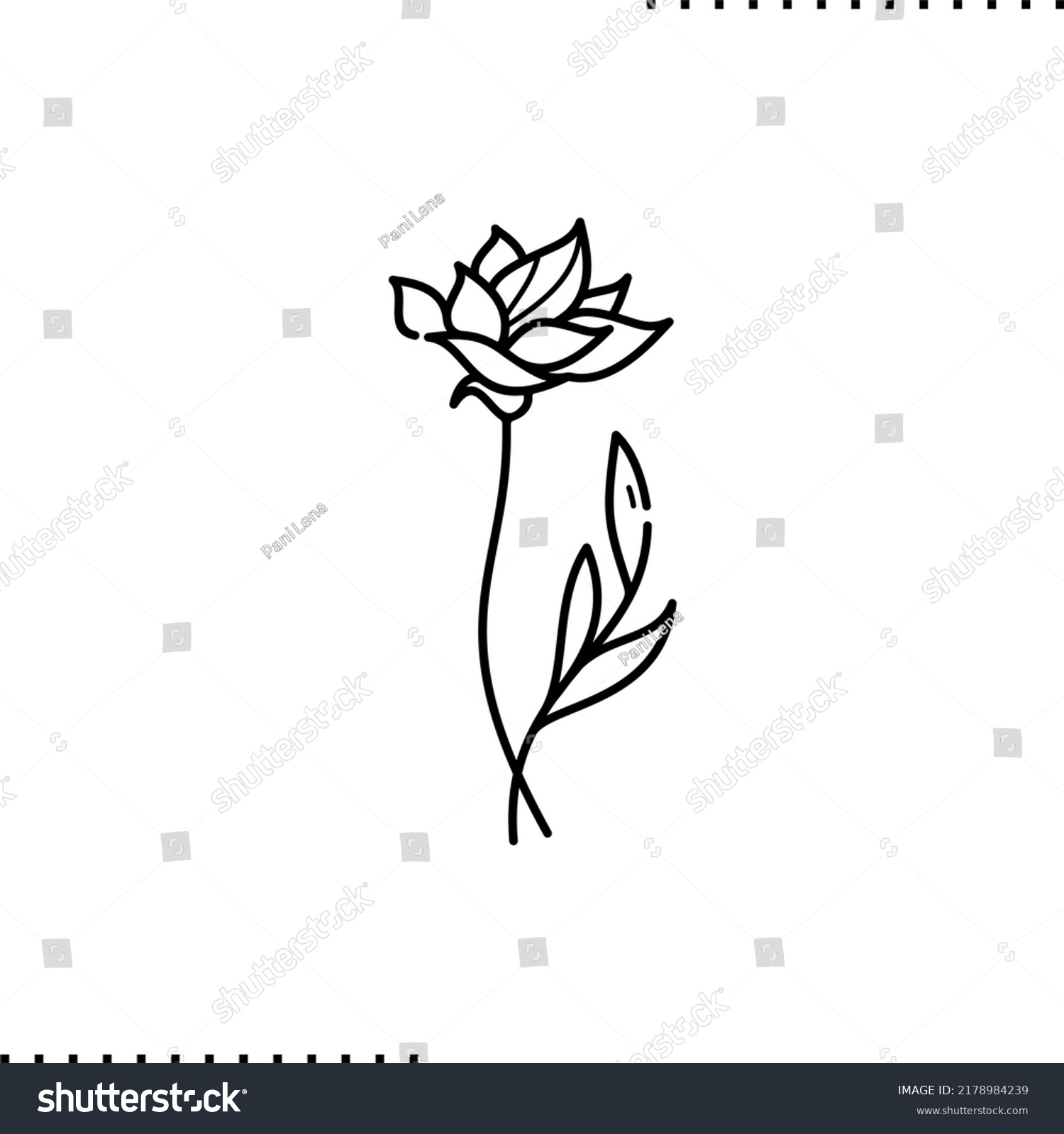 Single Flower Tattoo Foliage Silhouette Vector Stock Vector (Royalty ...