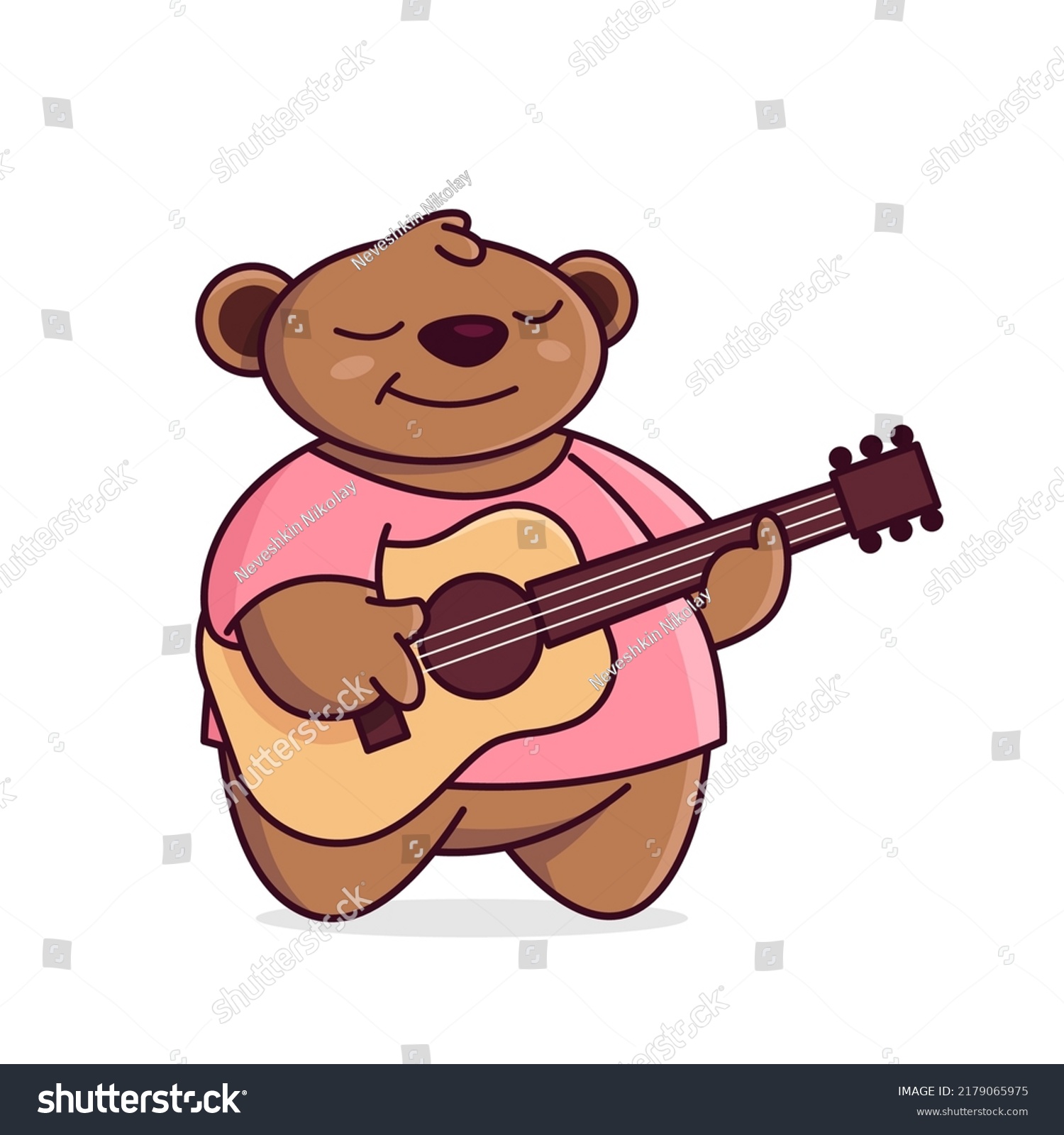 Cute Cartoon Bear Romantic Plays Guitar Stock Vector (Royalty Free ...