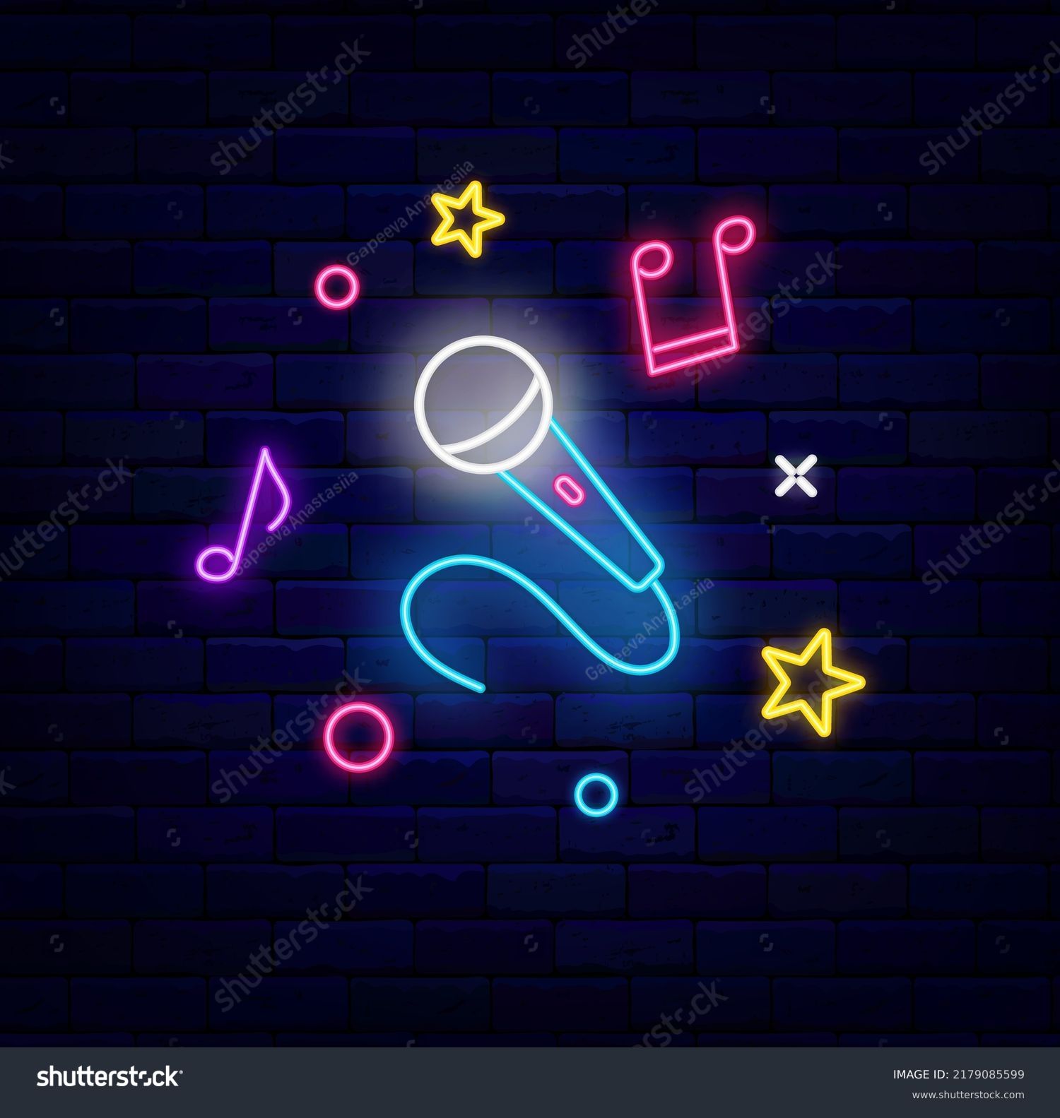 Music Neon Label Microphone Notes Icons Stock Vector (Royalty Free ...