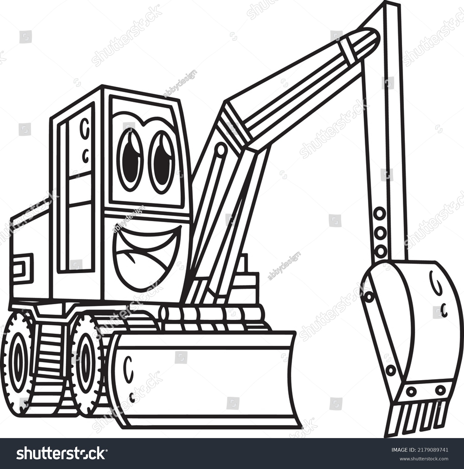 Excavator Face Vehicle Coloring Page Kids Stock Vector (Royalty Free