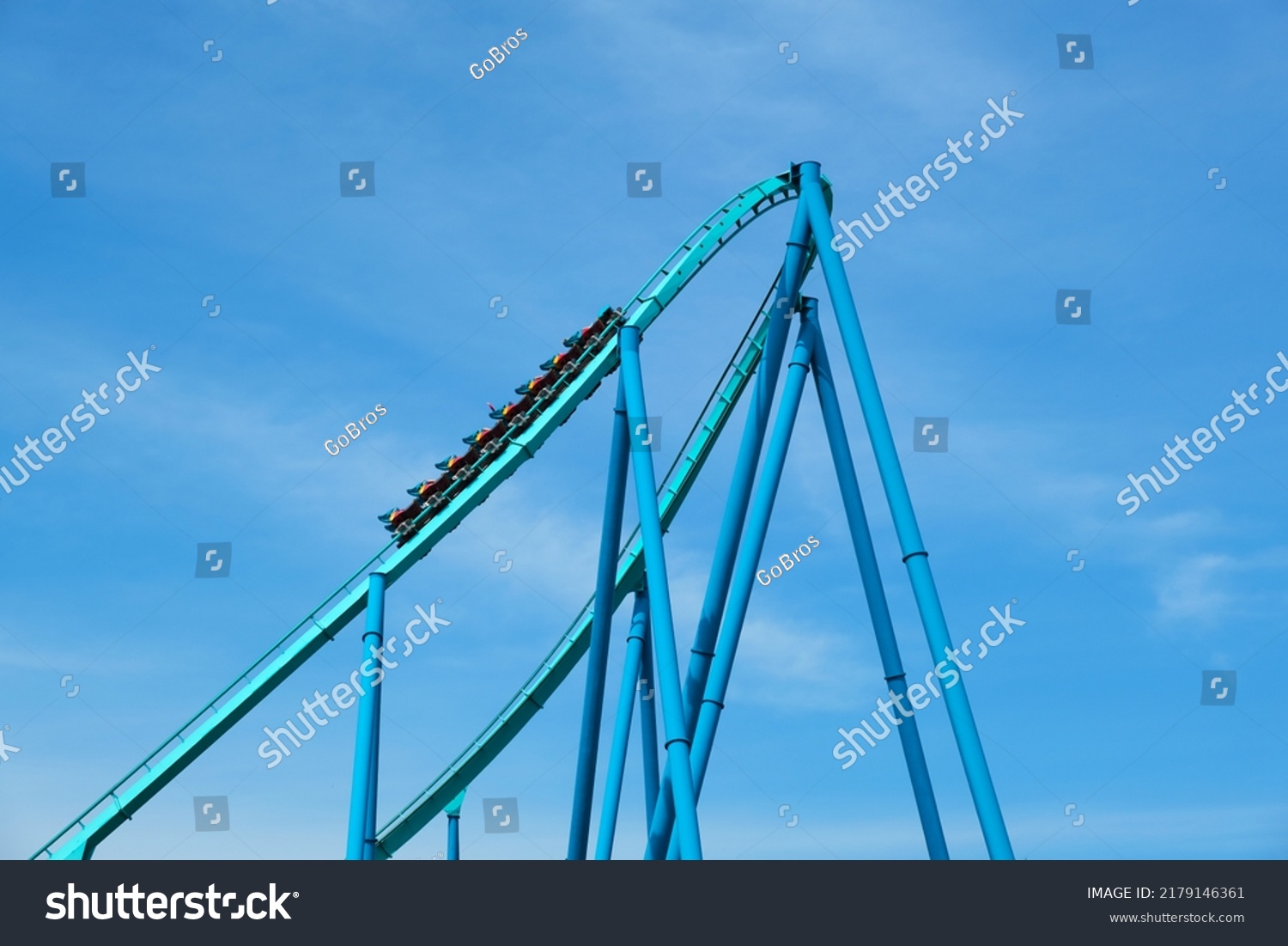 Modern Steel Roller Coaster Blue Color Stock Photo 2179146361 