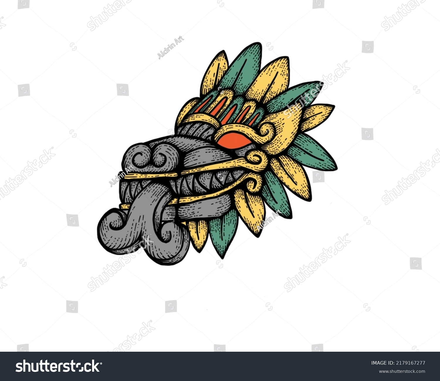 Quetzalcoatl Head Aztec Statue Mythology Aztec Stock Illustration ...