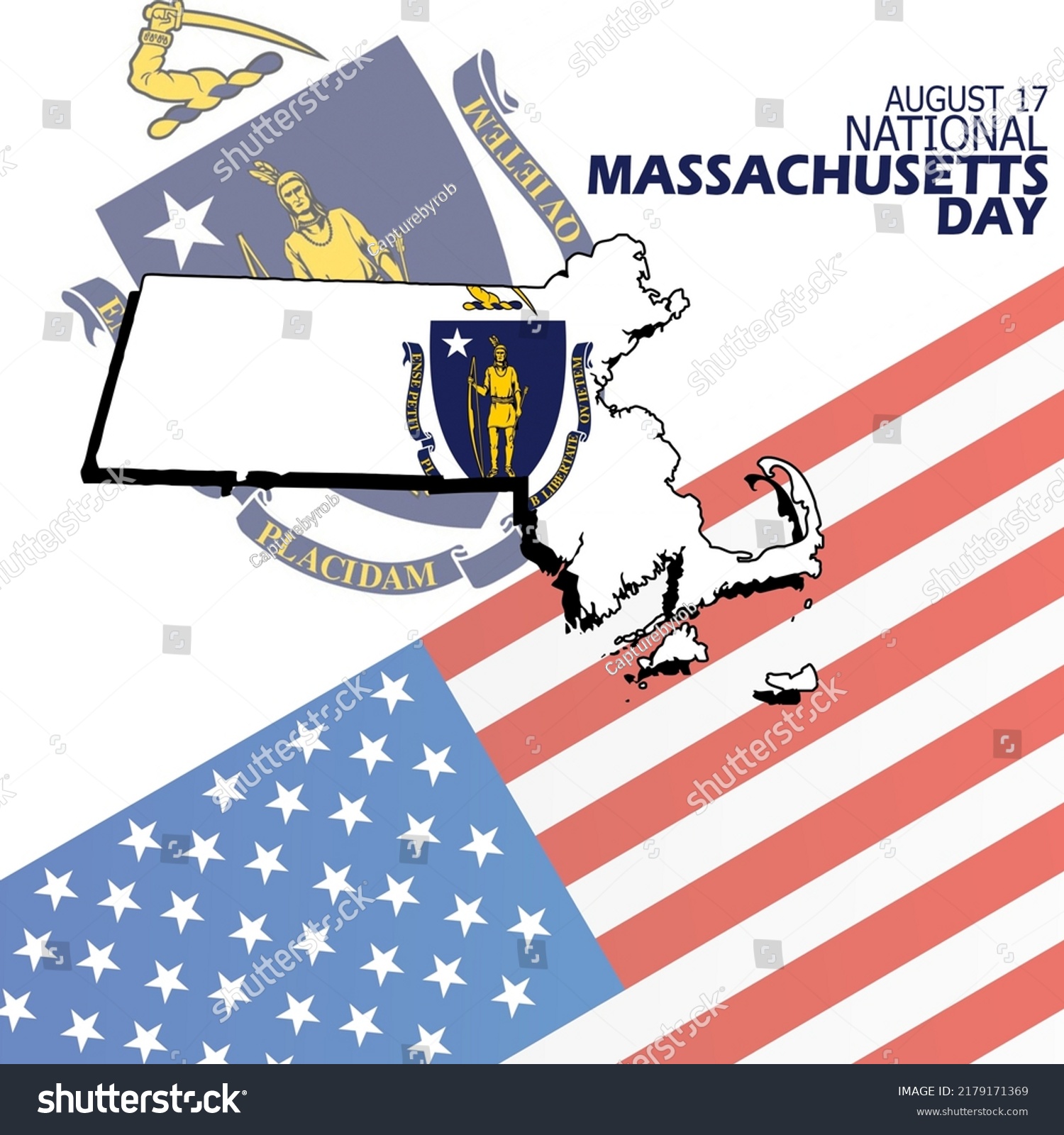 Massachusetts State Map Flag American Flag Stock Vector (Royalty Free