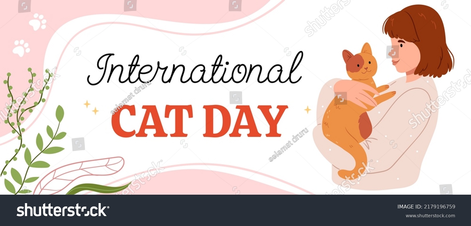 International Cat Day Horizontal Banner Vector Stock Vector (Royalty