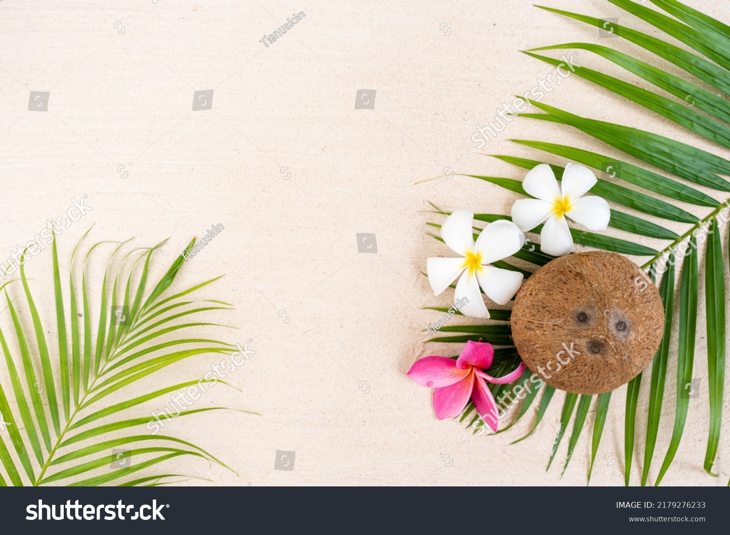 Coconut Frangipani Flowers On Palm Leaf Stock Photo 2179276233 ...