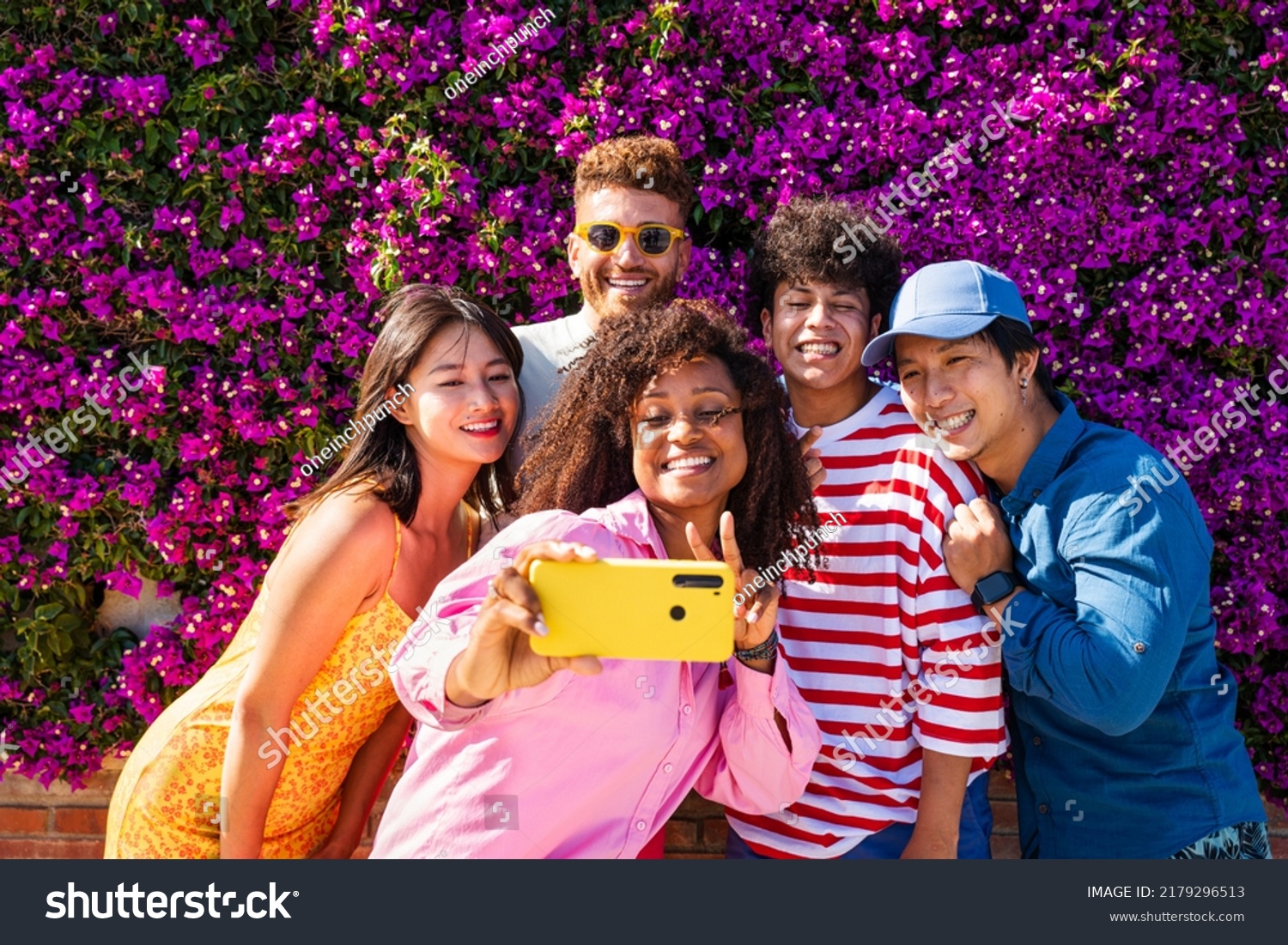 Multiethnic Group Young Happy Friends Bonding Stock Photo 2179296513