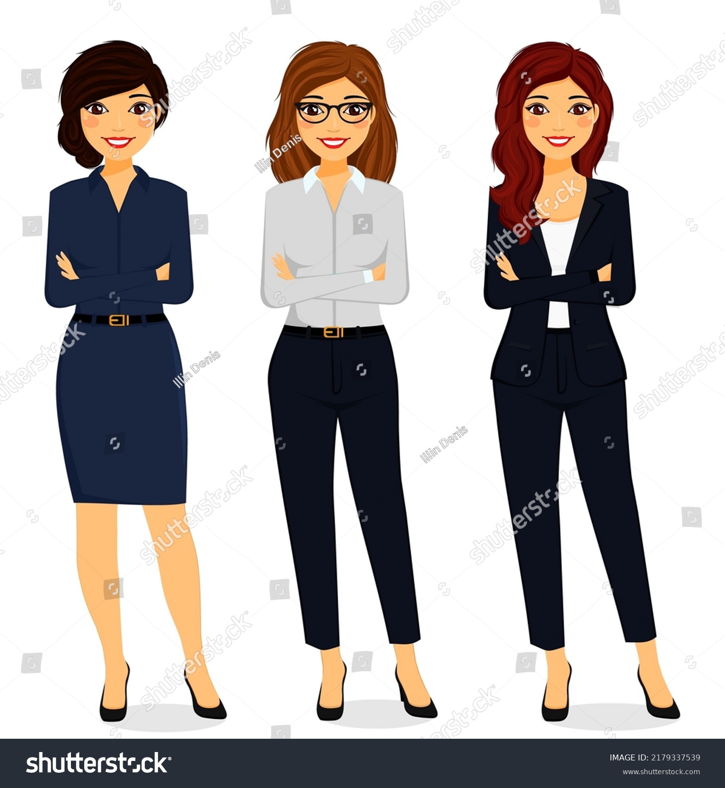 Set Three Young Attractive Girls Business Stock Vector (Royalty Free ...