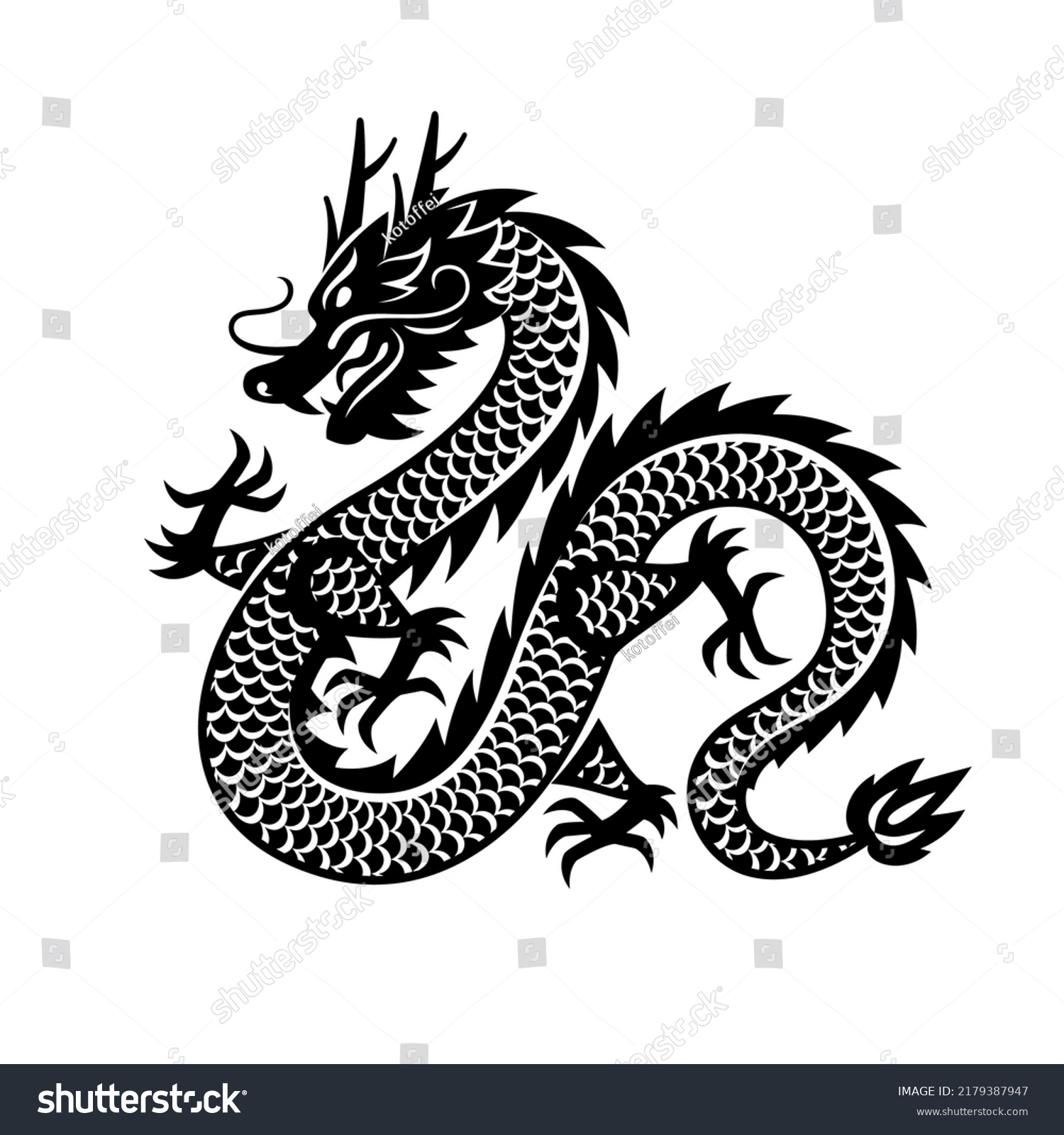 Traditional Chinese Dragon Black Silhouette Icon Stock Vector (Royalty ...