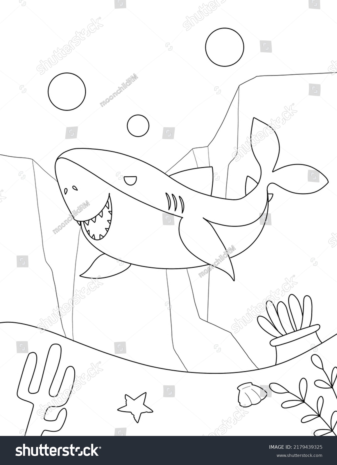 Shark Coloring Book Page Kids Children Stock Illustration 2179439325 ...