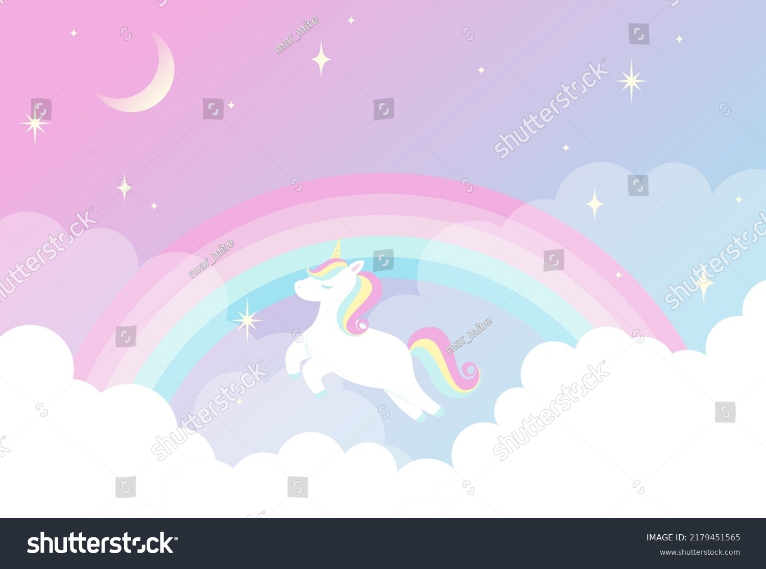 Vector Background Rainbow Unicorn Cloudy Sky Stock Vector (Royalty Free ...