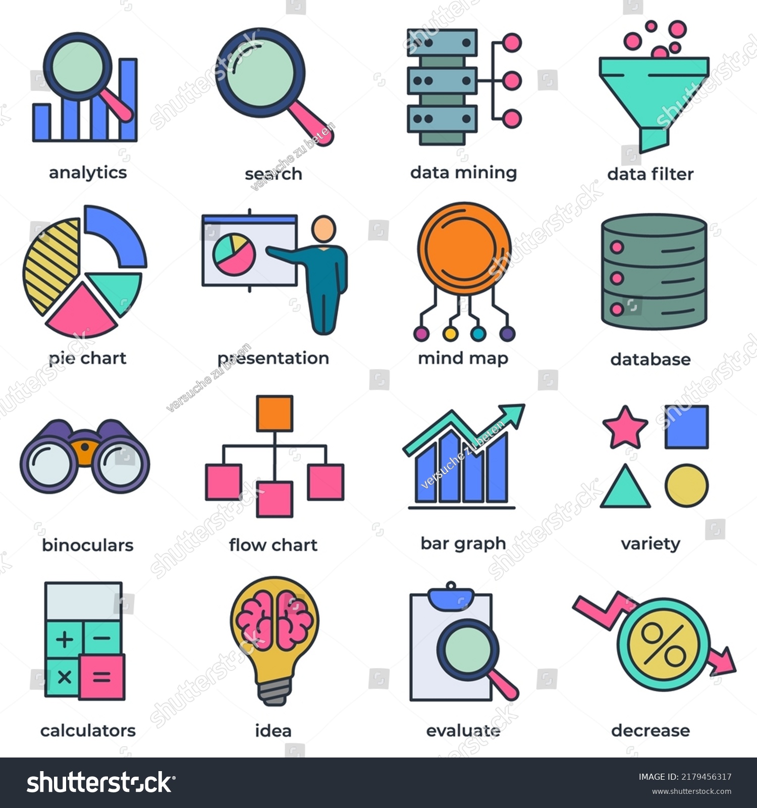 Set Data Analysis Icon Logo Vector Stock Vector Royalty Free