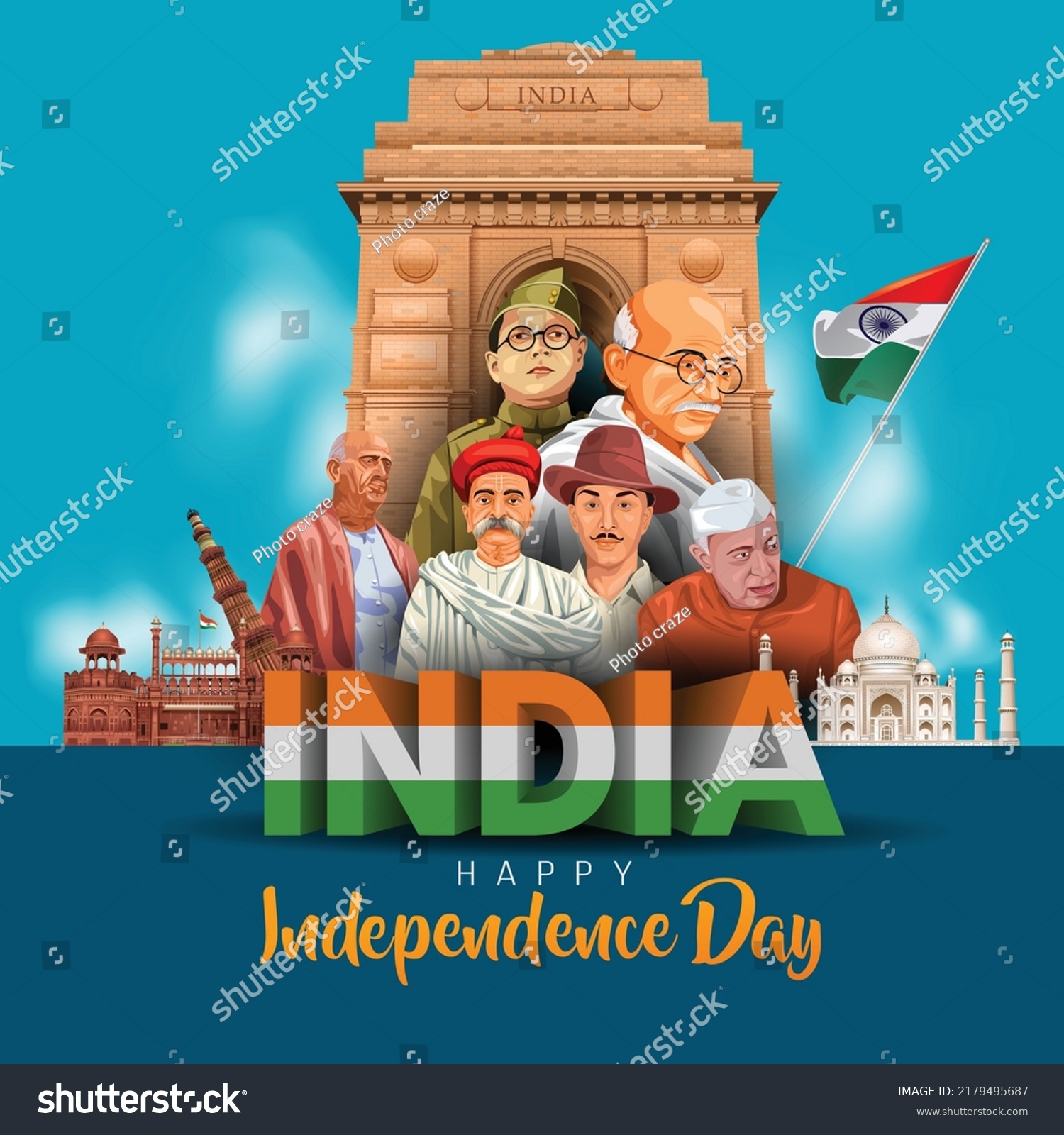 Happy Independence Day India Freedom Fighters Stock Vector (Royalty ...