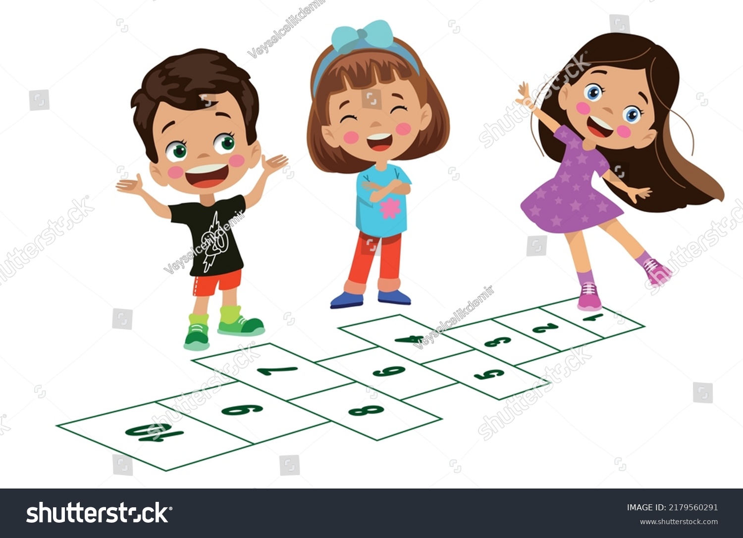 Cute Happy Kids Playing Hopscotch Stock Vector (Royalty Free ...