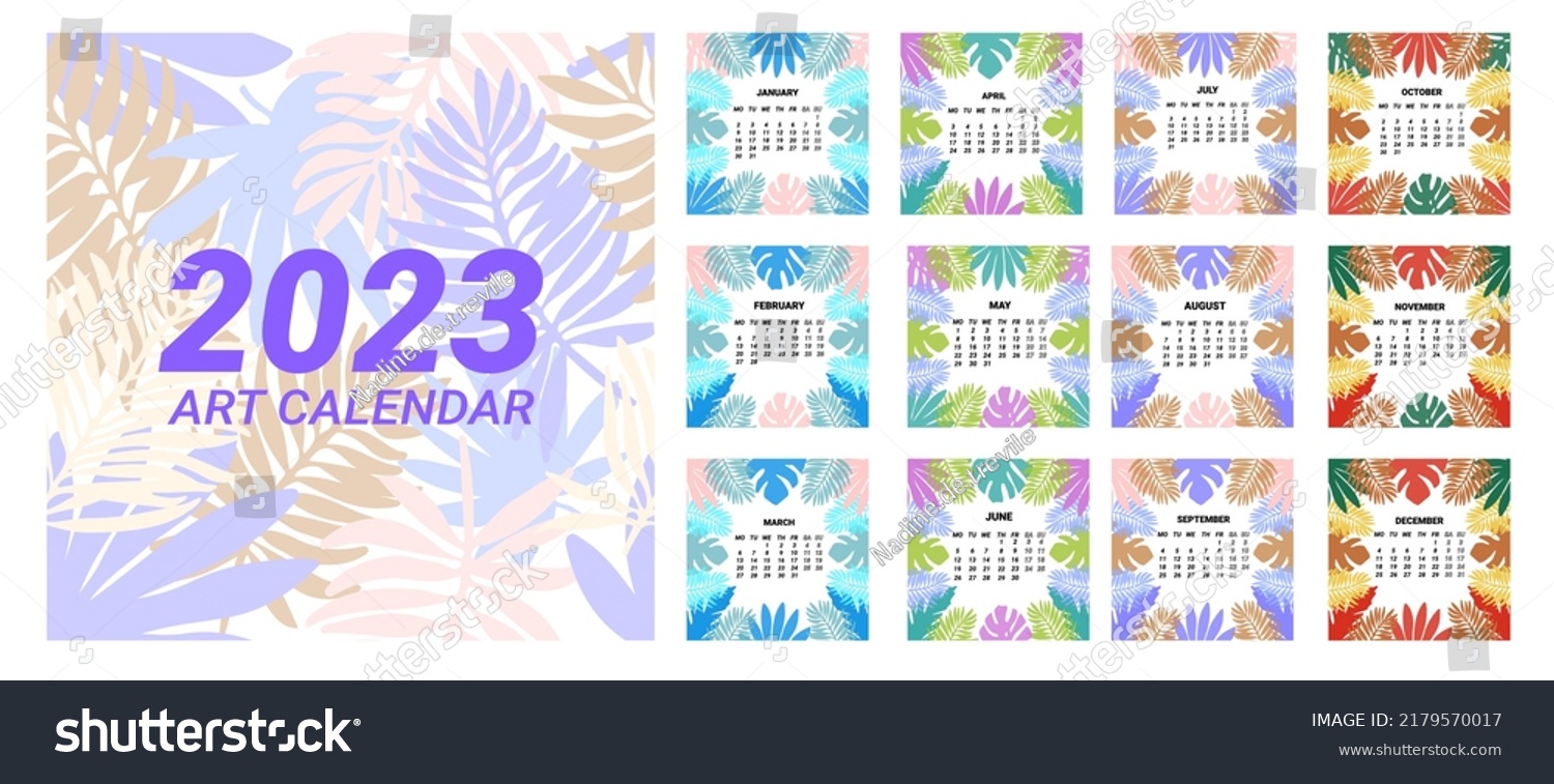 2023 Calendar Template Exotic Tropical Leaves Stock Vector (royalty 