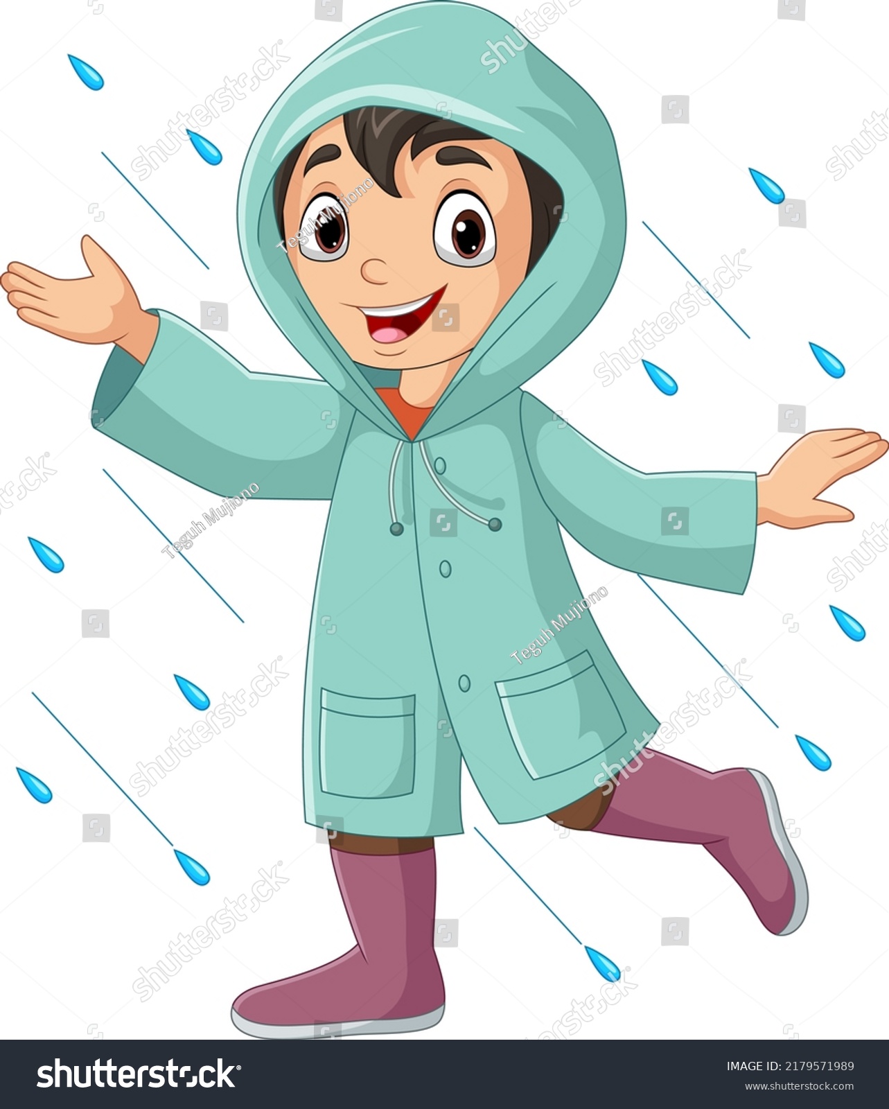Cartoon Little Boy Wearing Raincoats Boots Stock Vector (Royalty Free ...