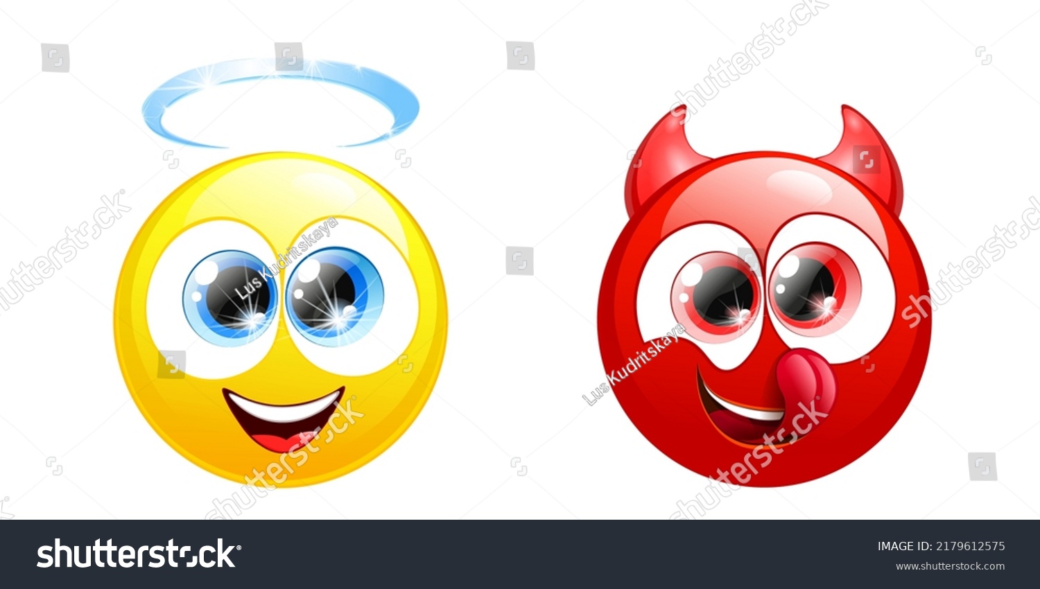 Cute Funny Emoji Angel Nimbus Devil Stock Vector (Royalty Free ...