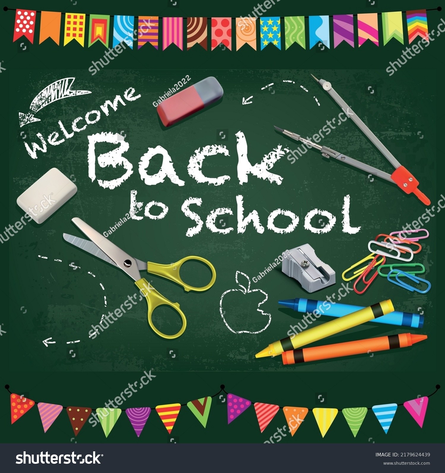 Welcome Back School Background School Supplies Stock Vector (Royalty ...