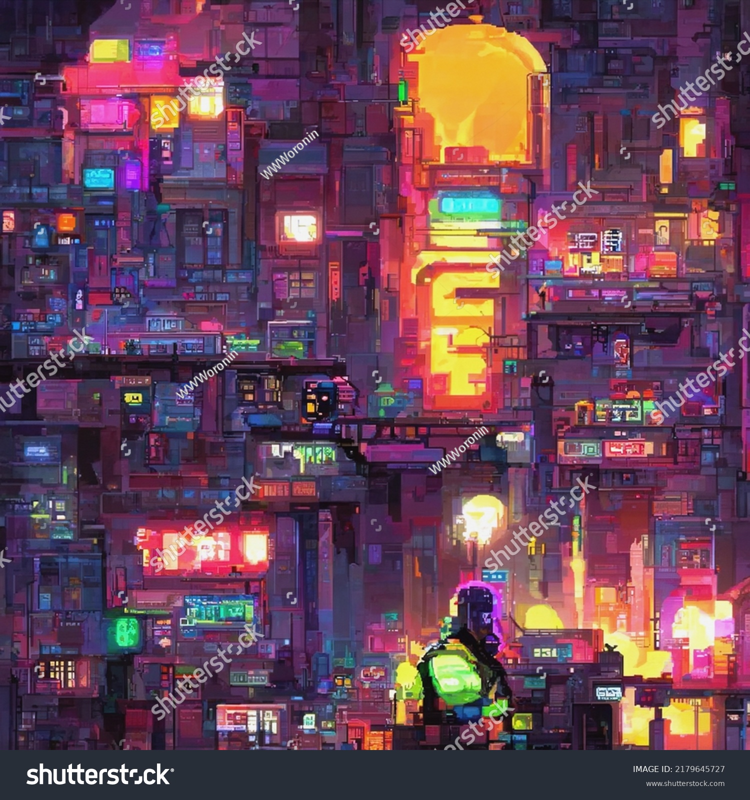 Cyberpunk Neon City Night Futuristic City Stock Illustration 2179645727 Shutterstock 