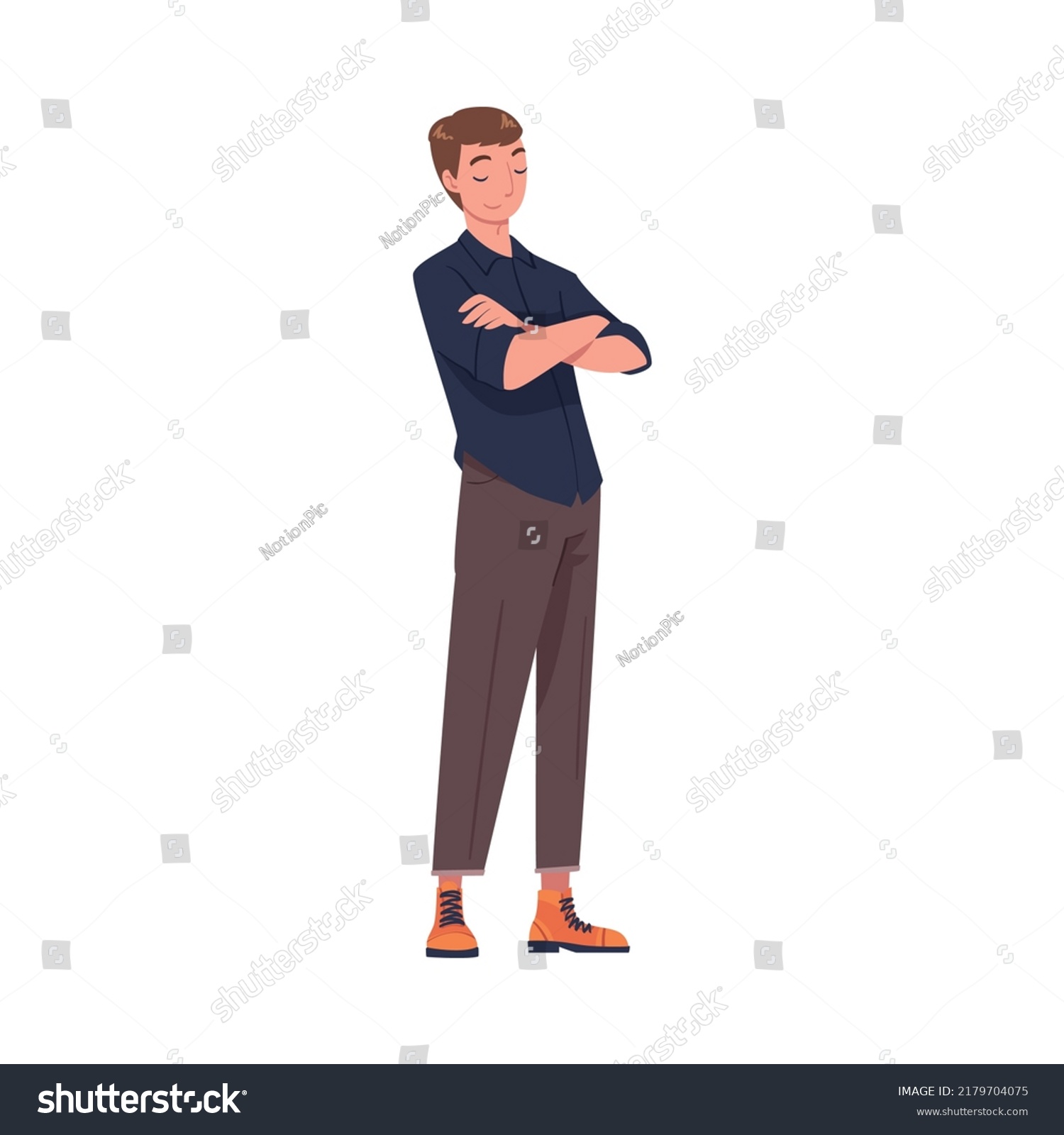 Young Smiling Man Folded Arms Standing Stock Vector (Royalty Free ...