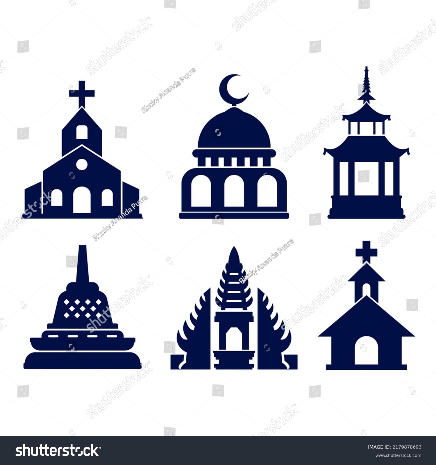 Icon Pack Religious House Worship Silhouette Stock Vector (Royalty Free ...