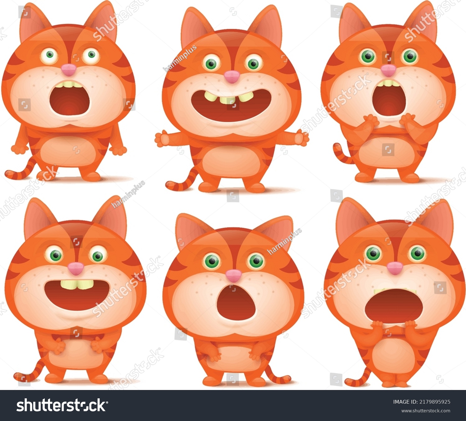 Set Cute Orange Cat Cartoon Characters Stock Vector (Royalty Free ...