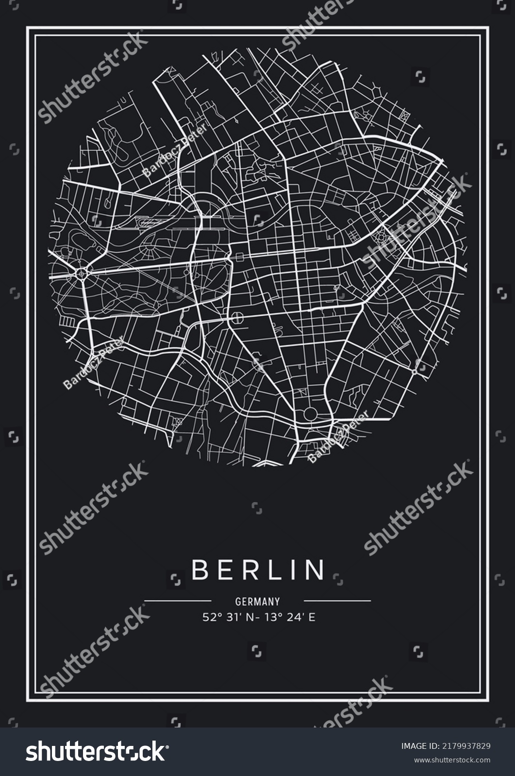 Black White Printable Berlin City Map Stock Vector (Royalty Free ...