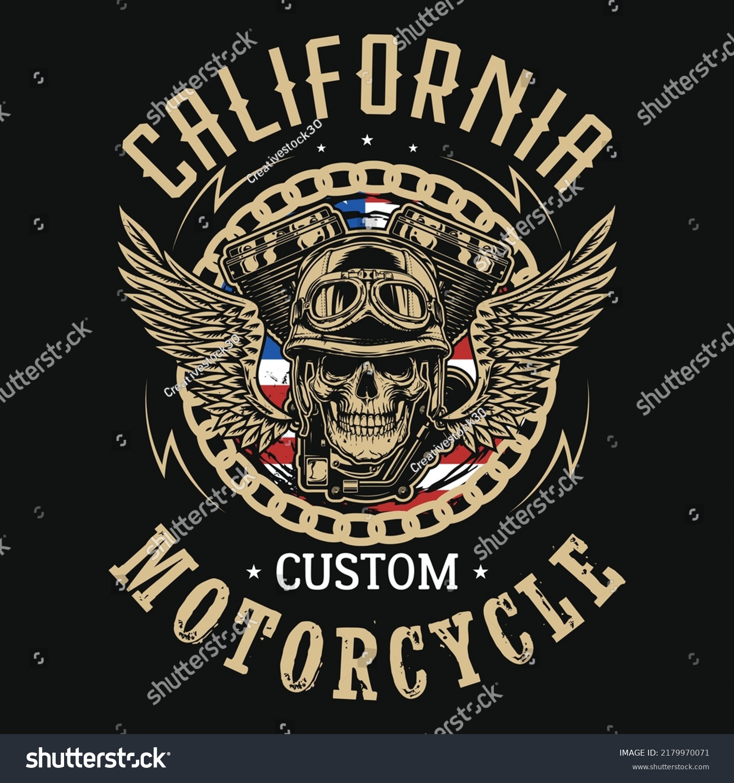 California Custom Motorcycle Graphic Tshirt Design Stock Vector ...