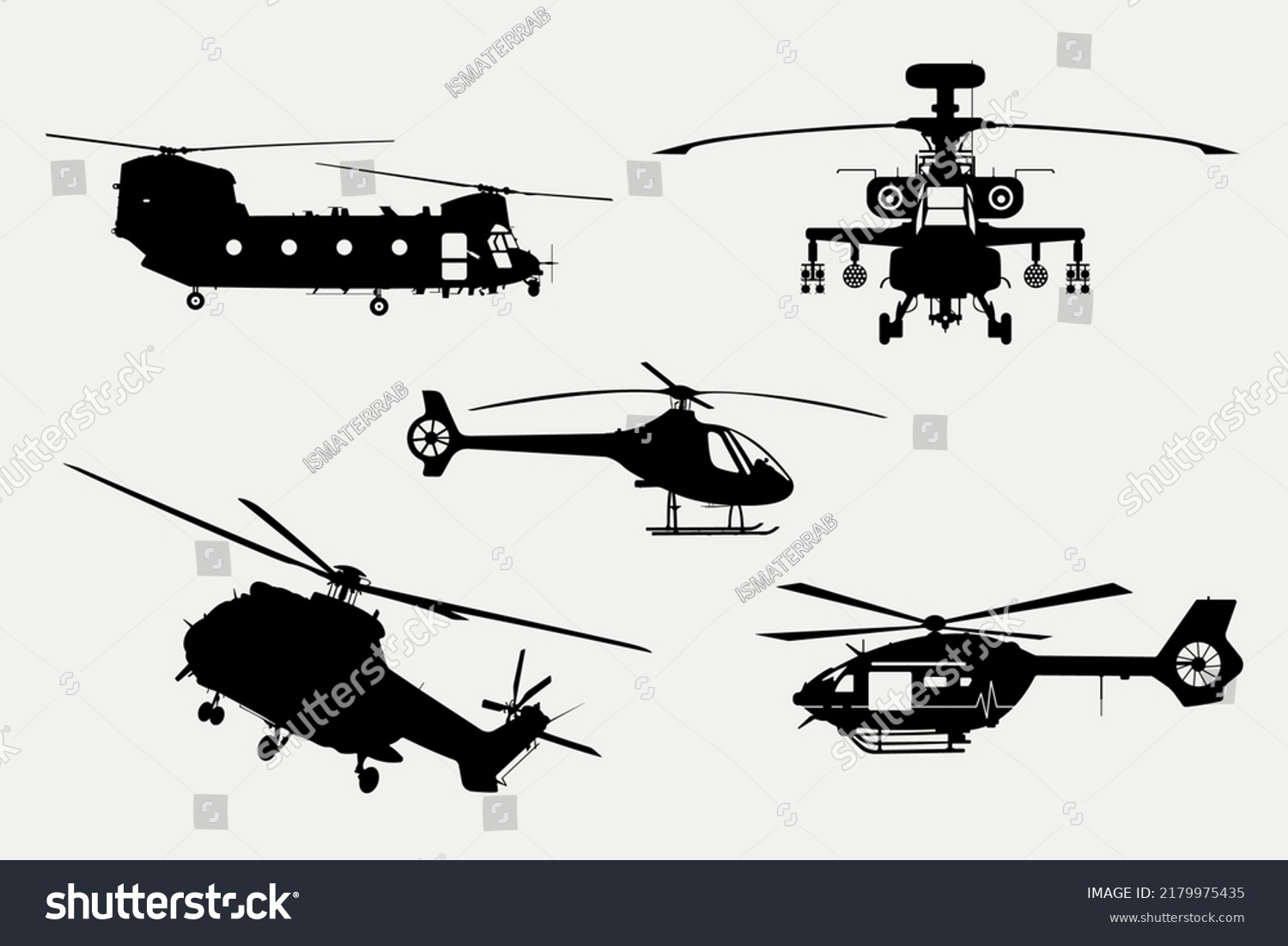 Set Helicopters Silhouettes Combat Search Rescue Stock Vector (Royalty ...