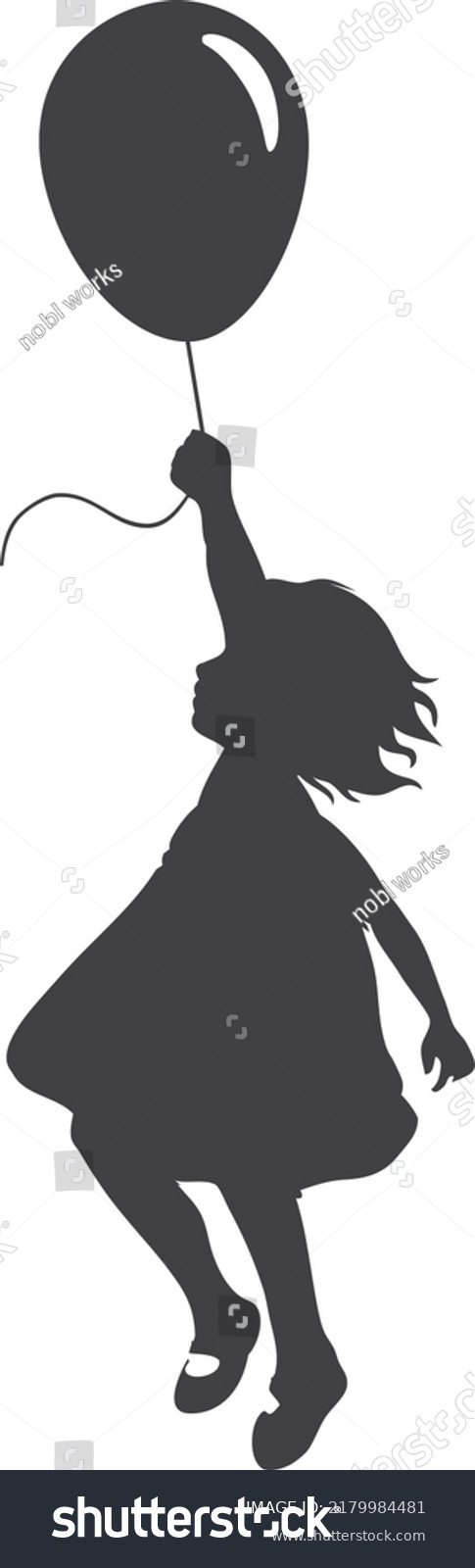 Silhouette Little Girl Flying Balloon Stock Vector (Royalty Free ...