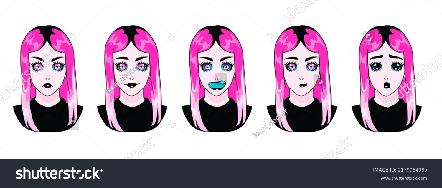 Design Female Gothic Pinkhaired Anime Character Stock Vector (Royalty ...