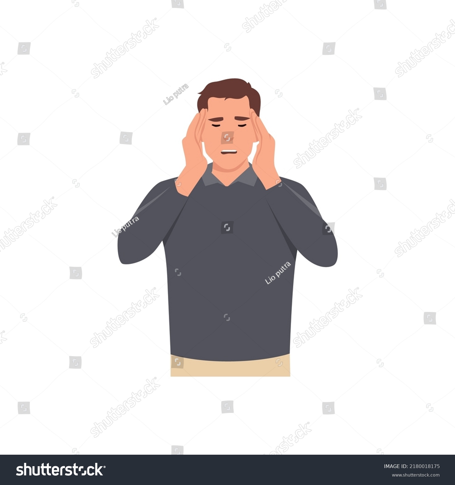 Young Man Unhappy Squeezing Head Hands Stock Vector (Royalty Free ...