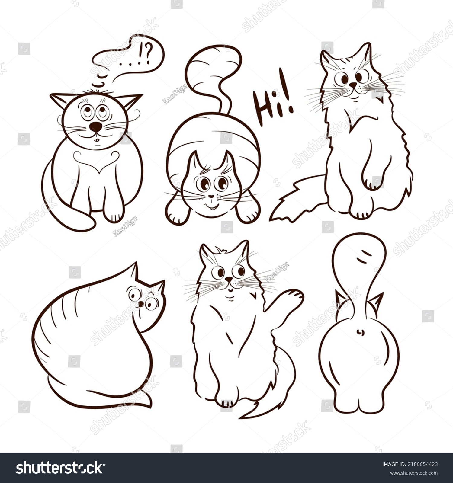 Set Funny Cats Sketch On White Stock Vector (Royalty Free) 2180054423 ...