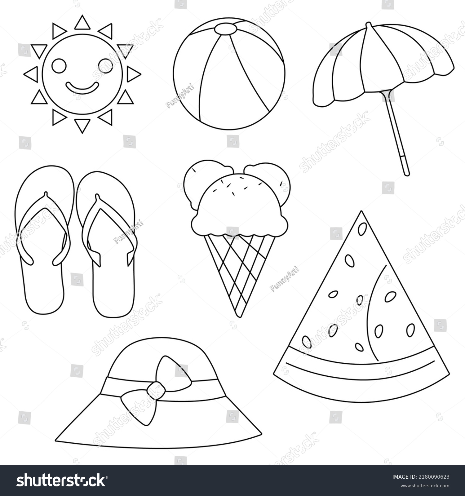 Coloring Book Summer Pictures Clip Art Stock Vector (Royalty Free ...