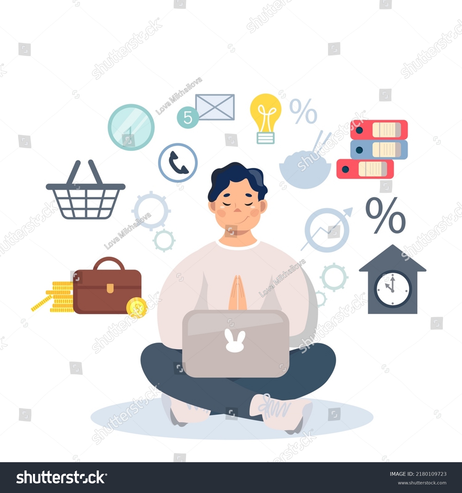 Multitasking Vector Business Illustration Man Sits Stock Vector ...