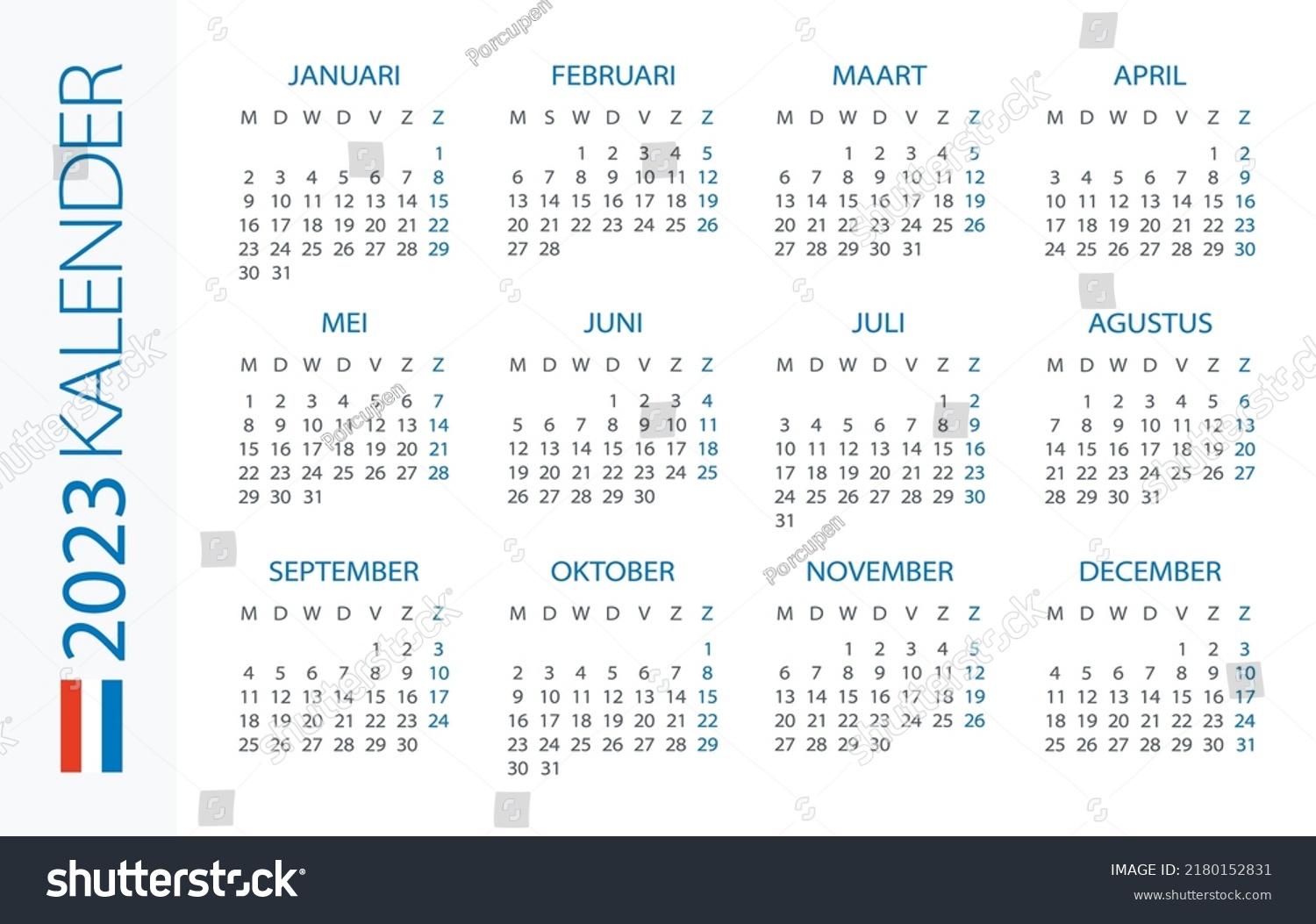 Calendar 2023 Year Horizontal Vector Illustration Stock Vector (Royalty ...