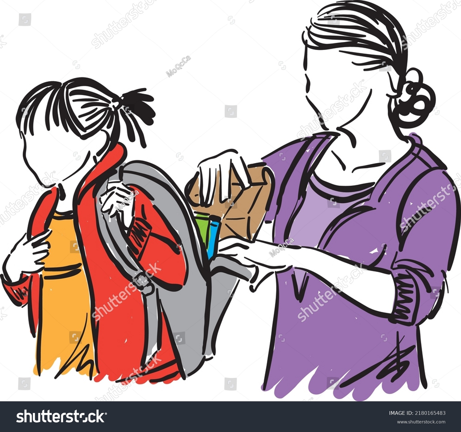 Mother Daughter Back School Concept Vector Stock Vector (Royalty Free ...