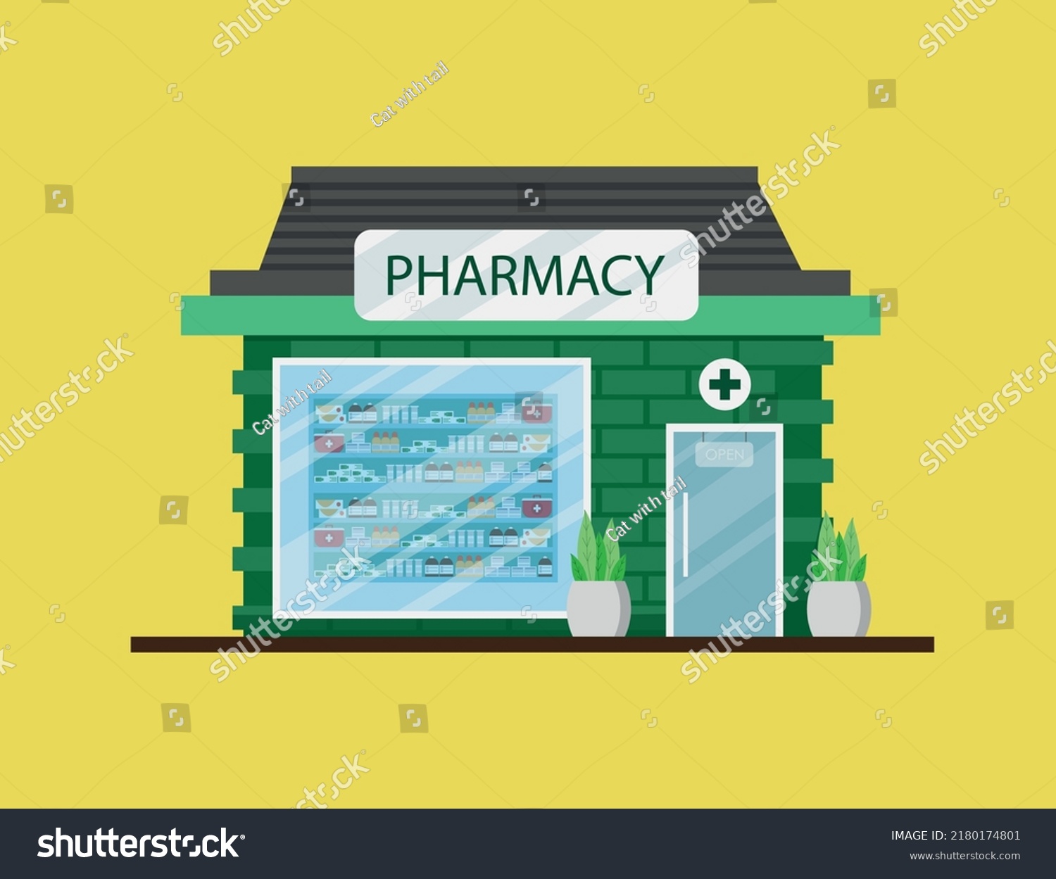 Pharmacy Building Flat Style Showcase Vector Stock Vector (Royalty Free ...