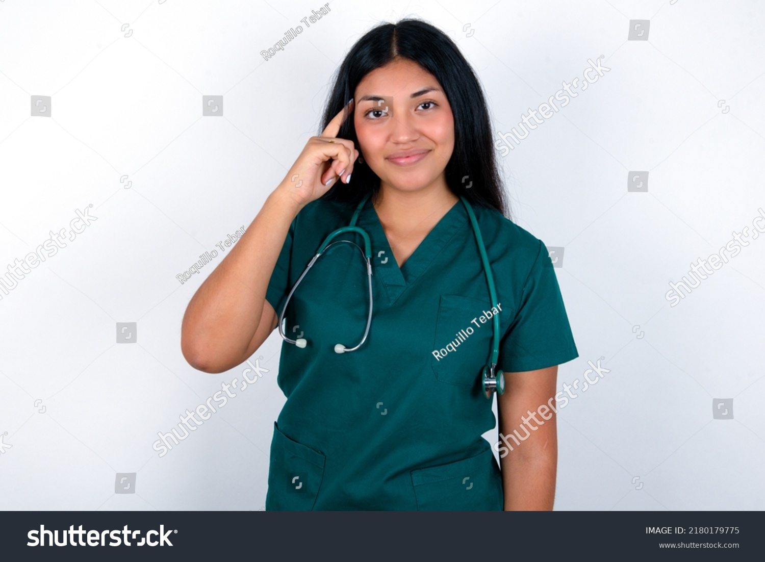 Doctor Hispanic Woman Wearing Surgeon Uniform Stock Photo 2180179775 ...