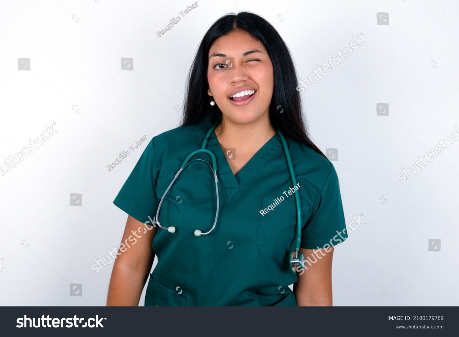 Doctor Hispanic Woman Wearing Surgeon Uniform Stock Photo 2180179789 