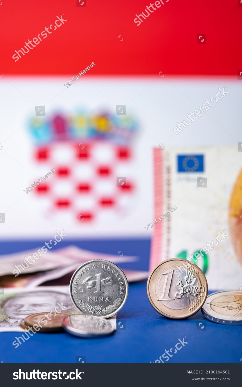 Croatian Currency Kuna Together Euro Coins Stock Photo 2180194501 ...