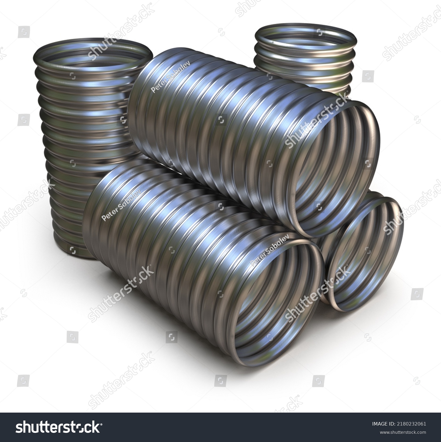 Corrugated Metal Pipe Isolated On White Stock Illustration 2180232061   Stock Photo Corrugated Metal Pipe Isolated On White D Rendering 2180232061 