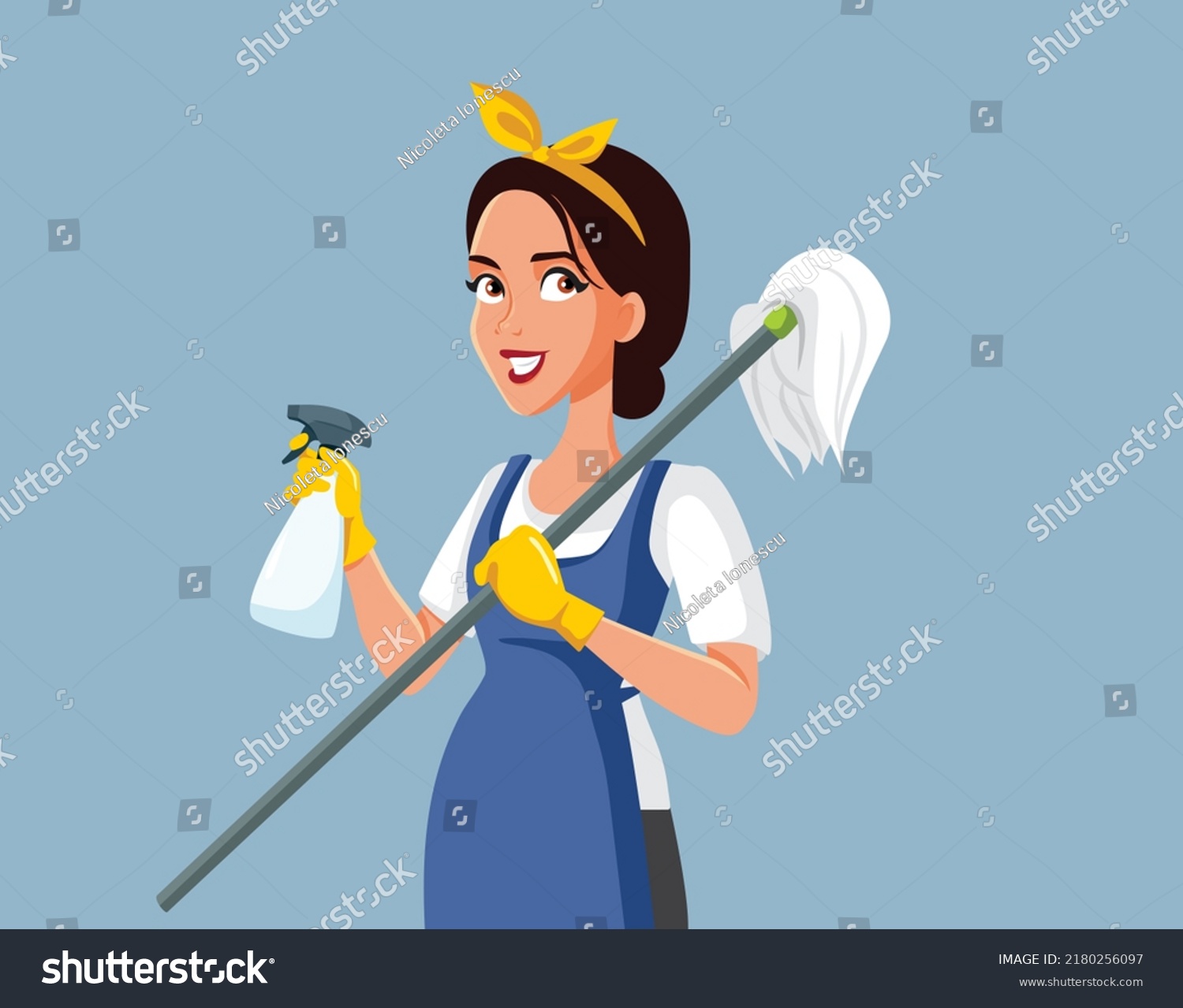 Professional Cleaner Sanitizing Spray Mop Vector Stock Vector (Royalty ...