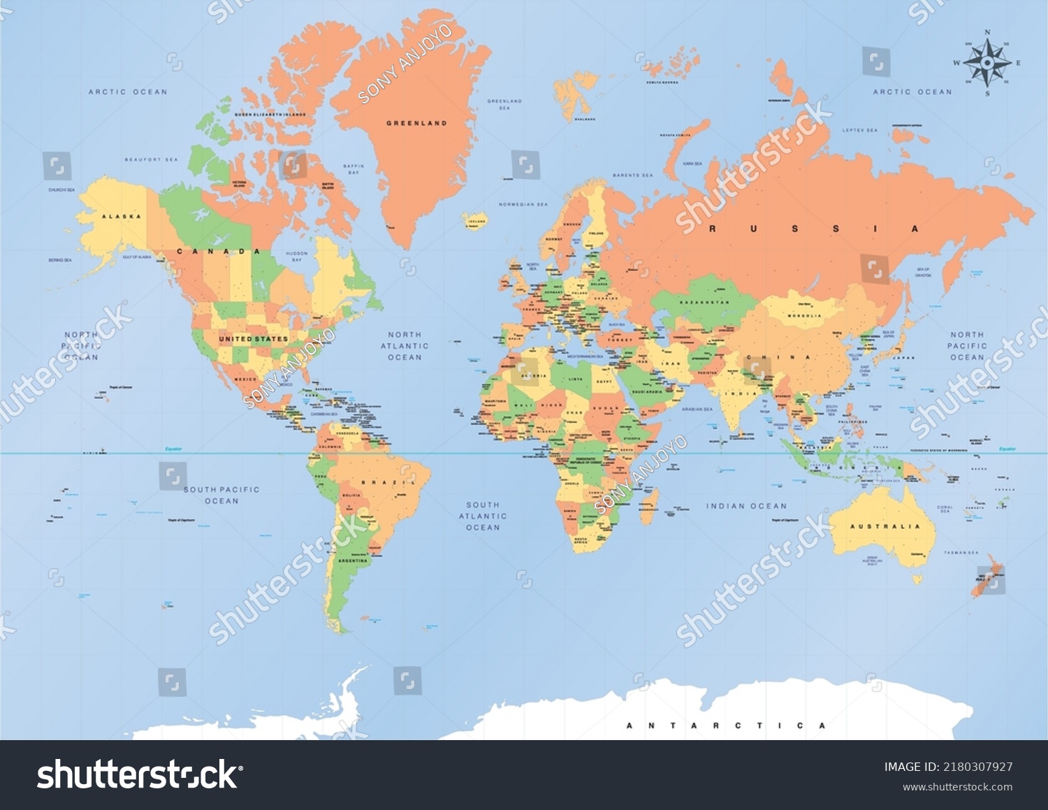 Map World Countries Vector Stock Vector (Royalty Free) 2180307927 ...