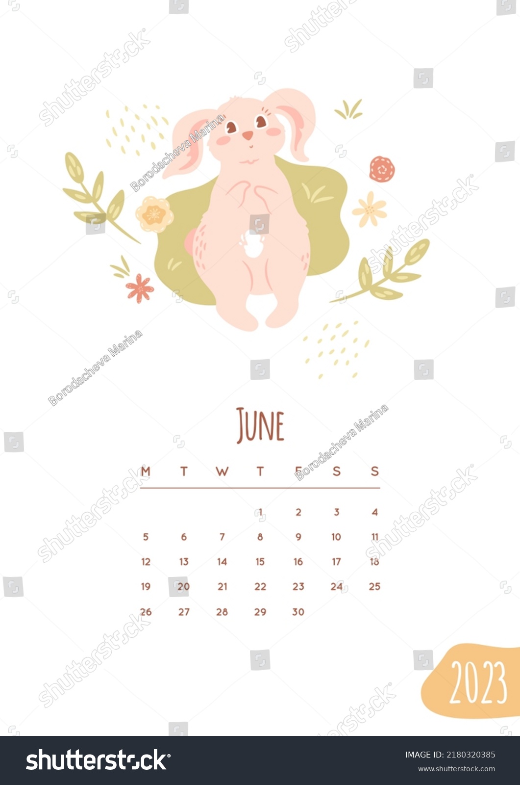 2023 June Page Calendar Template Pretty Stock Vector (Royalty Free ...