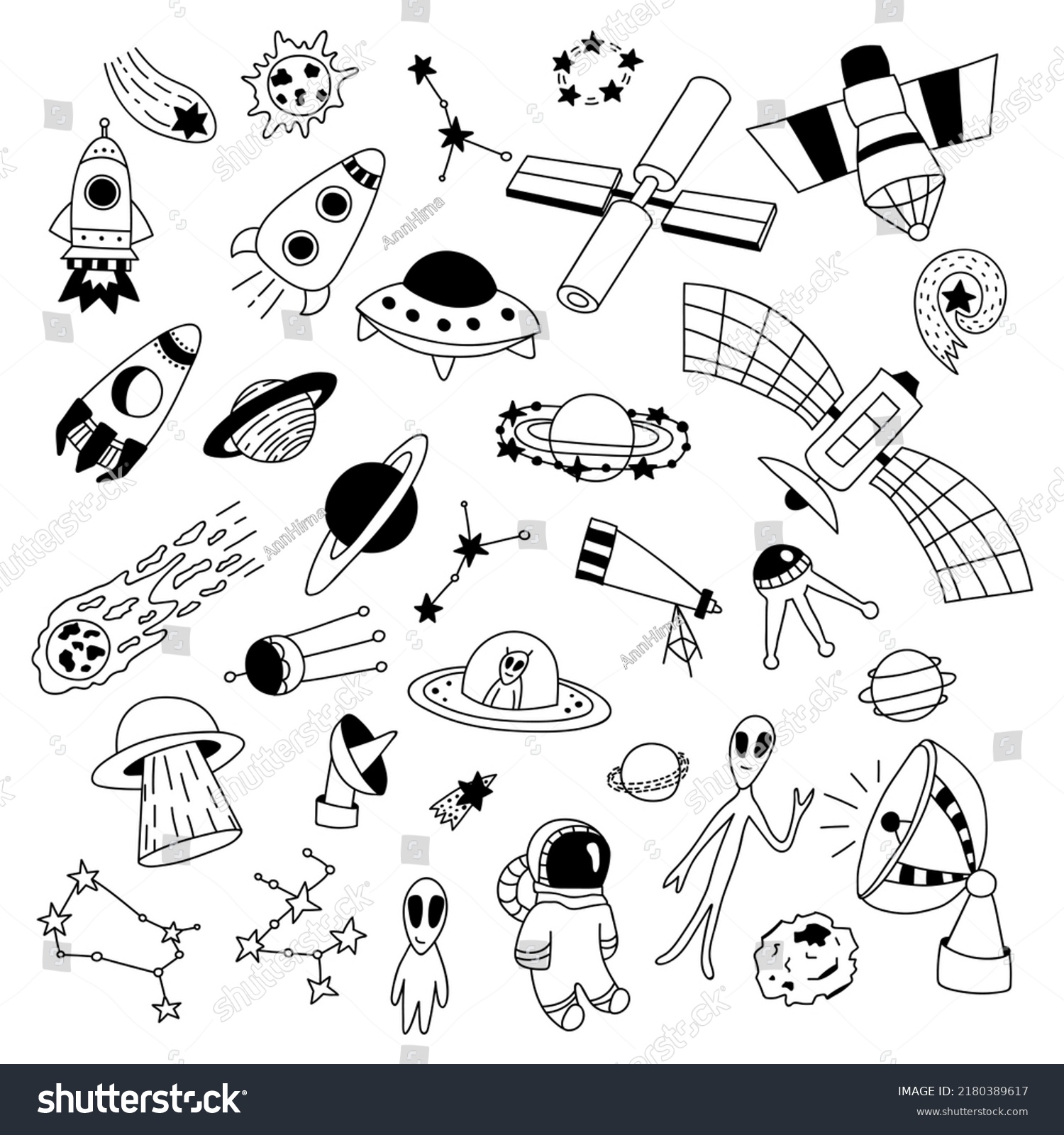 Set Hand Drawn Space Elements Doodle Stock Vector (Royalty Free ...