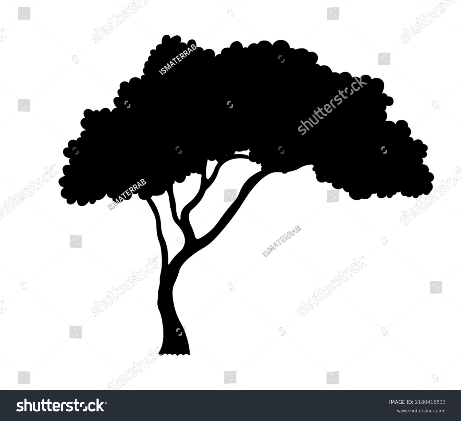 African Tree Silhouette Branch Leaves Illustration Stock Vector ...