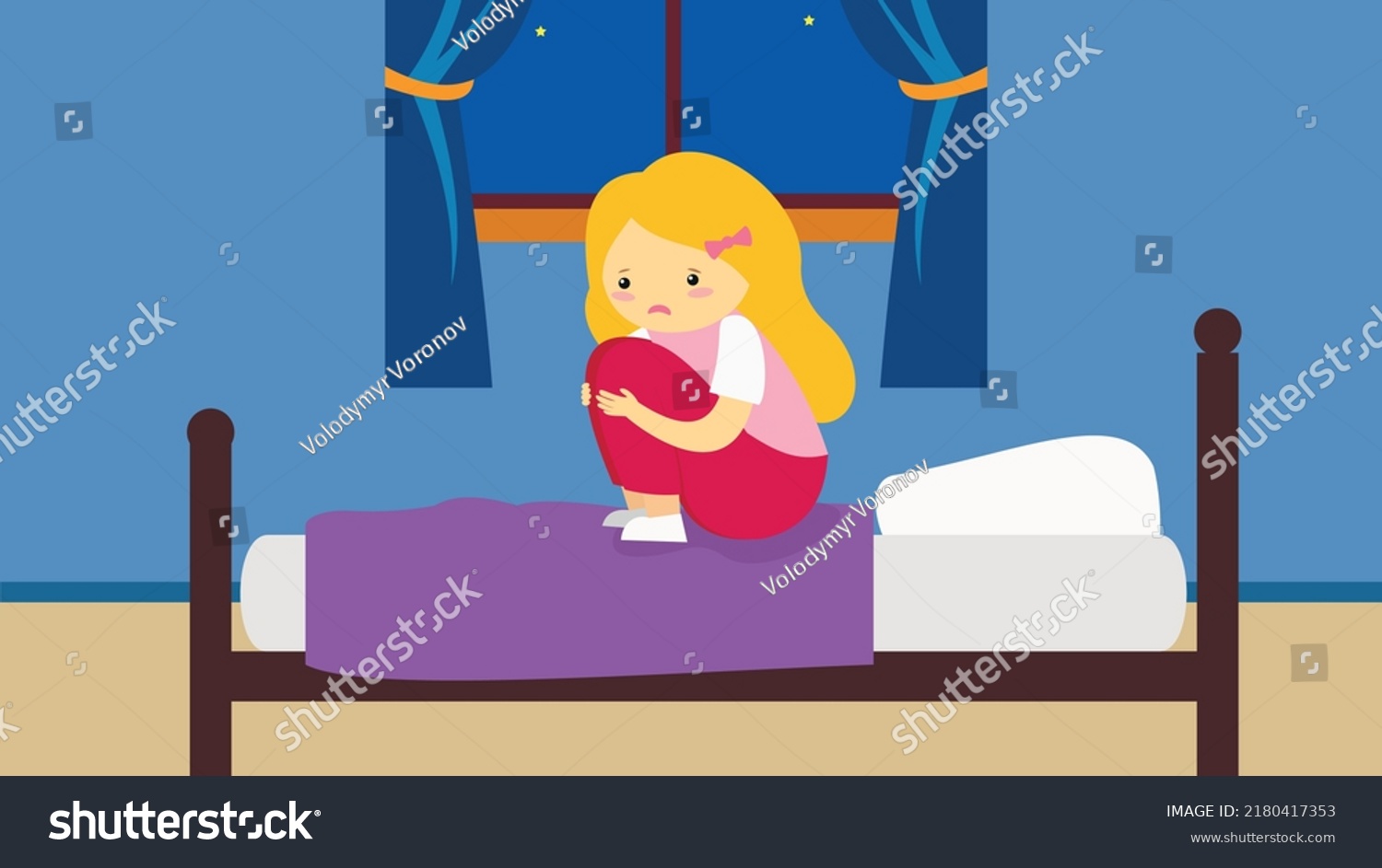 Girl Afraid Sleep Stock Vector (Royalty Free) 2180417353 | Shutterstock