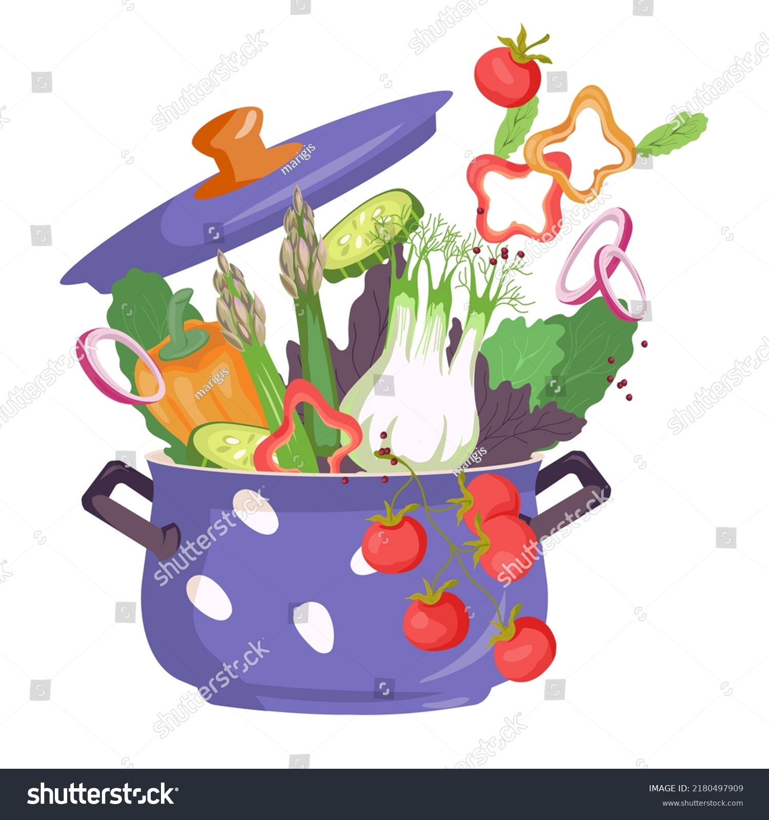 Fresh Vegetables Kitchen Pot Flat Cartoon Stock Vector (Royalty Free ...