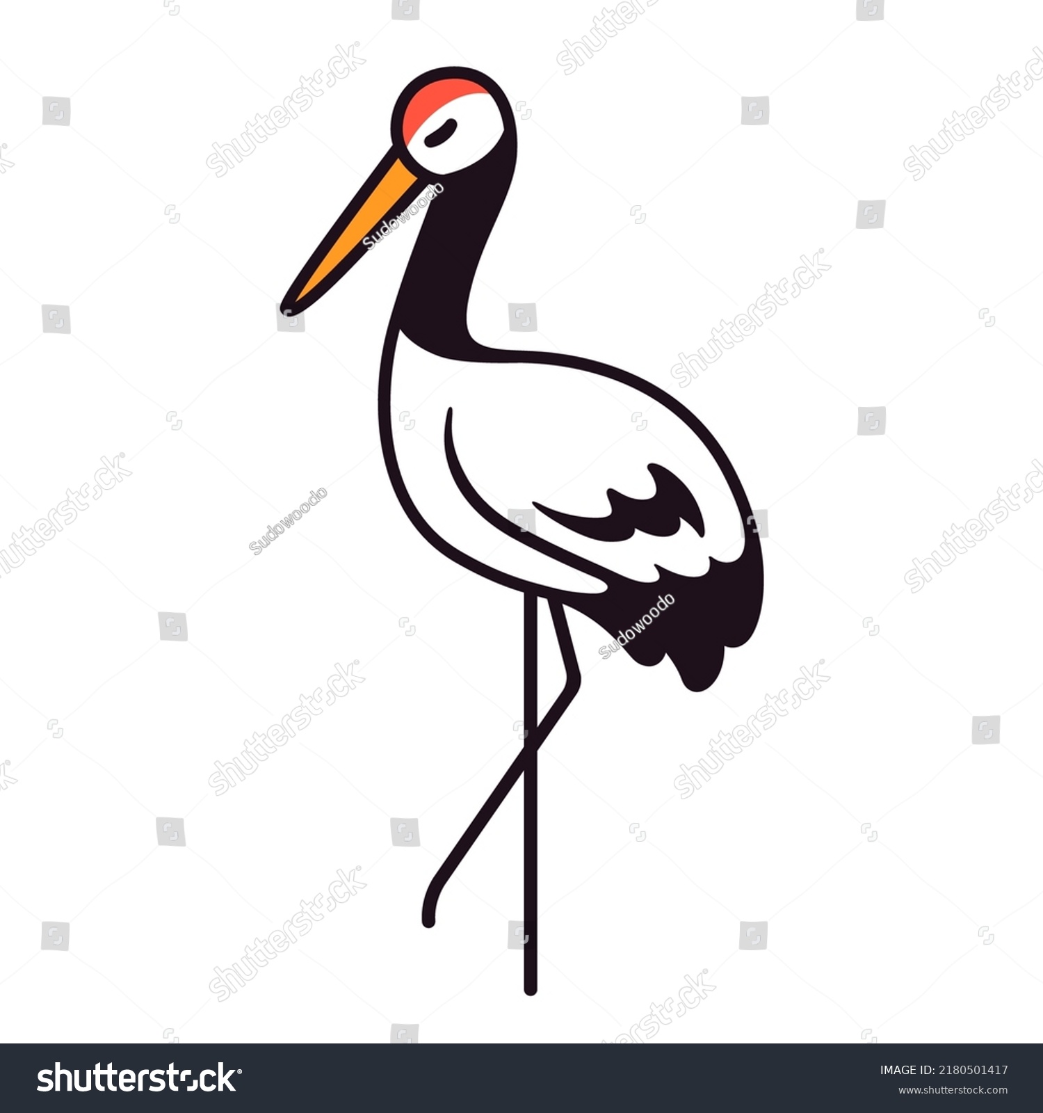 Simple Cartoon Crane Drawing Elegant Bird Stock Vector (Royalty Free ...