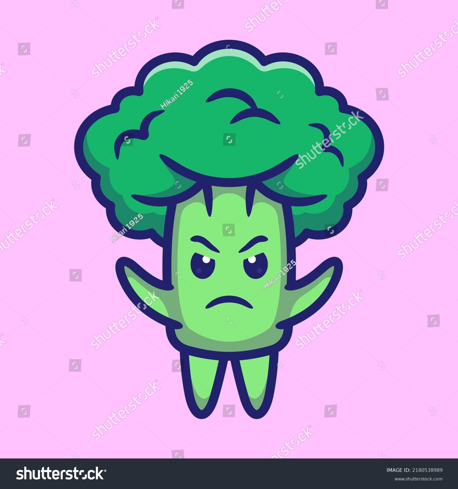Vector Illustration Cute Broccoli Angry Face Stock Vector (Royalty Free ...